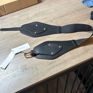 Karen Millen Black Leather & Elastic Wide waist belt